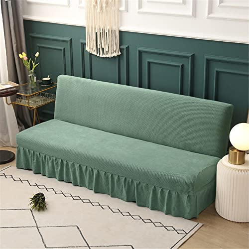 Hiseng Sofabezug 2/3 Sitzer Ohne Armlehne mit Rock Moderner Clic Clac Sofahusse Stretch Schutzhülle Protector Bettcouch Schonbezug Couch überzug Sofabettüberzug (Grün 1,190-225cm)