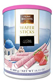 Wafer Rolls With Deliciously Fine Strawberry Flavored Cream Gift Tin - Irresistible Tea Time Treat - 400 g