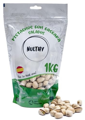 NULTHY - Pistachos 1Kg - Producto Español - Pistacho en Cascara Tostados y Salados, Rico en Nutrientes, Sin Gluten, Snack Saludable Alto en Proteínas y Fibra, Frutos Secos Tostados sin Aditivos