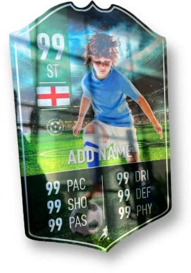 ShopQuality4U Mirror Finish Personalise Football Card Player Stats Shield - Field Printed Metal Shield Sign Wall Art A3 Player Add Name (40x25cm)