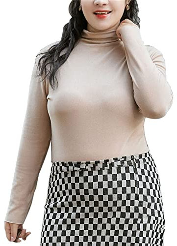 XiinxiGo Donna Maglia Termica Collo a Lupetto Leggero Abbigliamento Termico Traspirante a Maniche Lunghe Fodera in Pile Strato Base,Albicocca,3XL