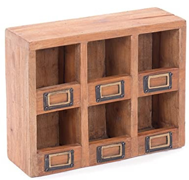 DESIGN DELIGHTS WANDREGAL Lima | Mahagoni Holz, 30x24 cm, mit Fächern | Vintage Holzregal, Hängeregal, Holz Setzkasten, Küchenregal