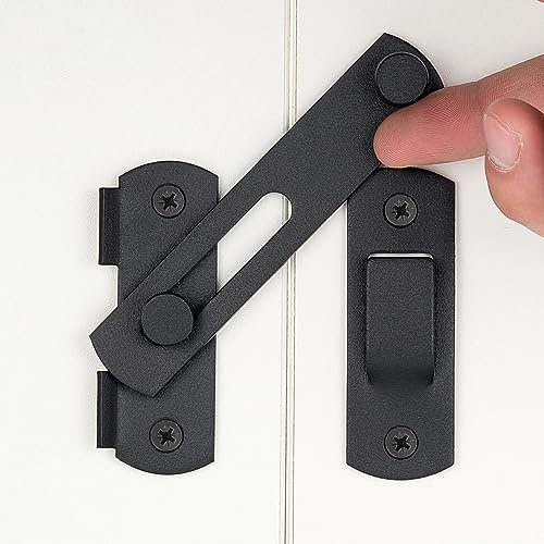 INIRET 4 Packs Barn Door Latches,3.93” x 2.75” Matte Black Stainless Steel barn gate flip Door Latch Bi-fold Door Lock,Sliding Door Gate Latches Antique Lock Wine Cabinet Closet Door Latches