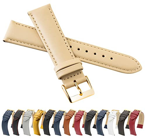MARCHEL 16 mm Lederarmband Beige Uhrenarmband Glattleder Schließe Gold