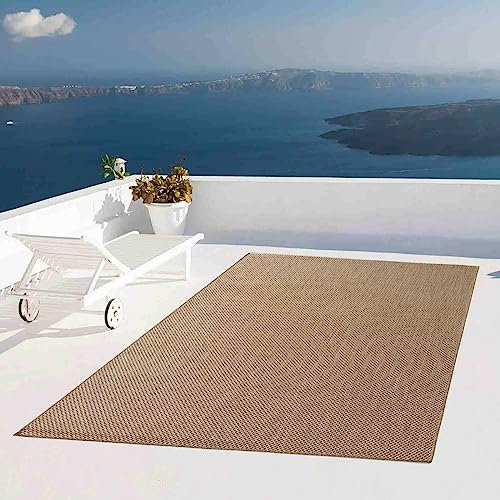 Taracarpet Outdoor Teppich Wetterfest Wohnzimmer Balkon Küchenteppich Flachgewebe Sisaloptik Einfarbig Uni beige 160x220 cm
