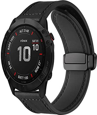 Magnetische Leder Armband für Garmin Fenix 6X /Fenix 6X Pro/Fenix 7x /Fenix 3 /Fenix 3 HR/Fenix 5X /Fenix 5X Plus Armbänder, Magnetische Leder Silikon Hybrid Ersatzarmband (C)