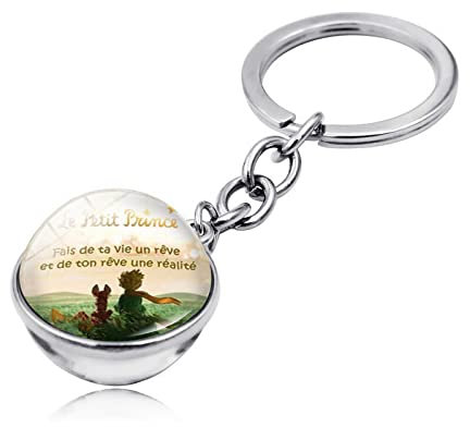 Porte Clé 2 Pièces Little Prince Time Gemstones Mode Double Face Glass Ball Keychain Porte Clés Bijoux E