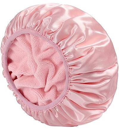 E ENASUE Wiederverwendbare 3-lagige Duschhaube,Extra-große wasserdichte Duschhaube, geeignet für alle Arten von langem Haar,Verstellbare Damen-Duschhaube, ideal für Mädchen (Rosa)