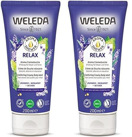 WELEDA - Aroma Shower Relax - Crème de douche relaxante pour nettoyer la peau en douceur - Formule 100% d'origine naturelle - Tous types de peaux - NATRUE* - Vegan*** - 200ml (Lot de 2)