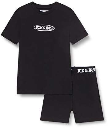 Jack & Jones Jungen Jacoliver Ss Tee and Shorts Set Jnr T-Shirt, Black/Pack:Black Shorts, 152