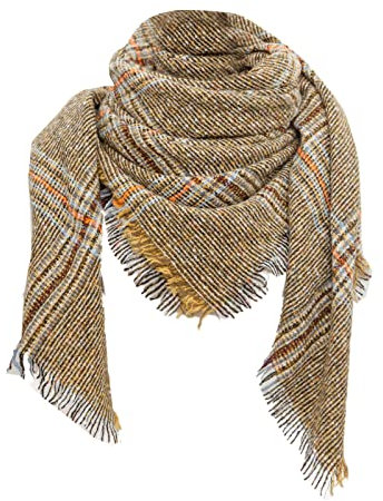 Schal Damen Warm Schal Herren Kaschmir Karierte Decke Dicker Winterschal Tartan Chunky Wrap Übergroßer Schal Cape Schals Mütze Schal Handschuhe Set Kinder Gelber Schal Damen (Yellow, One Size)
