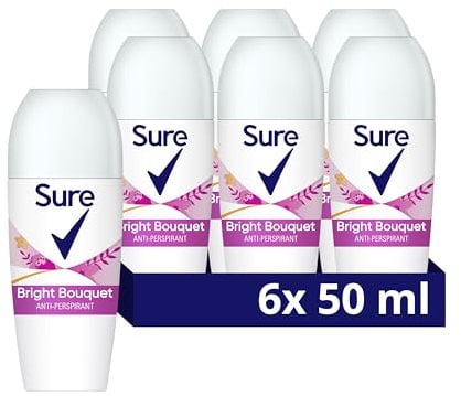 Sure Bright Bouquet Anti-Perspirant Roll On Women's Deodorant with a strawberry, apricot & vanilla fragrance for 48 hour sweat and odour protection 6x 50 ml
