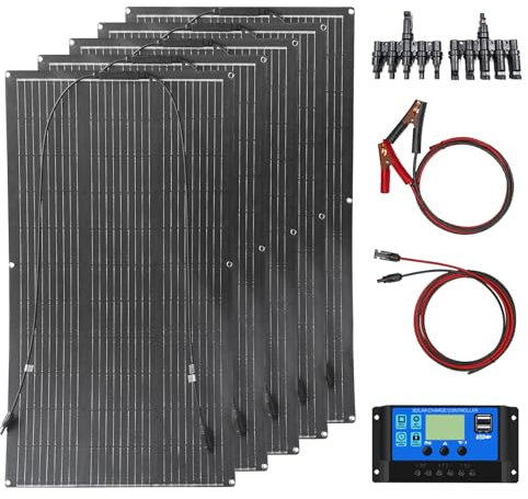 Aysolar 500W 12V Kit de ETFE Placa Solar Flexible 5pcs 100W 18V Módulo fotovoltaico monocristalino y 50A Controlador Solar para RV, barco, remolque, automóvil, hogar, Batería
