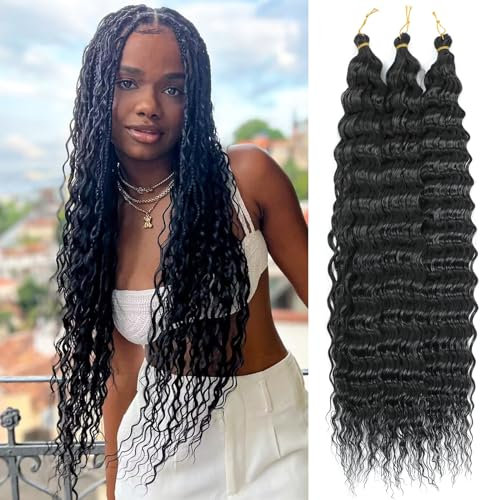 MLETULIPS Deep Twist cheveux Hair Extensions Ocean Wave Braiding Crochet Hair Soft Synthetic Curly Bohemian Braiding Crochet Hair for Black Women (22 inch (pack of 3）, 1B)