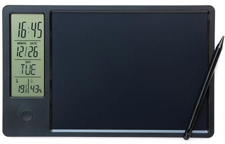 Yinow Electronic Digital Calendar with 9.5 inches LCD Writing Tablet Memo Board and Stylus, Time&Day&Temperature&Humidity Display for Office Student Home Work, Black