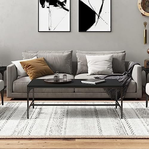 FENLAX Couchtisch aus Holzwerkstoff, Stahl 80x50x35 cm Schwarz Wohnzimmertisch Beistelltisch Stubentisch Center Table Coffetable Multifunktionstisch Wohnzimmer Cauchsofa Tisch Modern