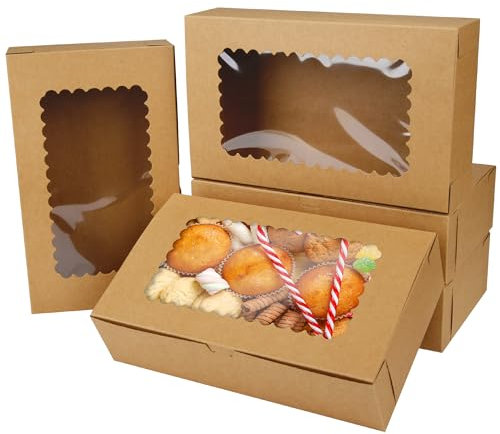 KEYIDO 20 Pack Brown Bakery Boxes with Window 10” x 6” x 2.5” Kraft Cookie Boxes Pastry Biscuit Pie Candy Packaging Boxes for Birthdays Wedding Christmas Party Favors
