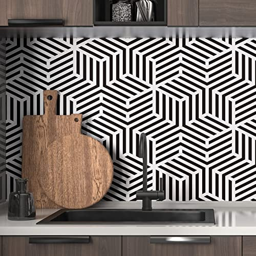 Yullpaper Papier Peint Noir Et Blanc Rouleau Adhesif Decoratif Géométrique Papier Adhesif Pour Meuble Papier Peint Autocollant Mural Noir/Blanc Pour Chambre Revetement Adhesif Meuble 44,5cm x 300cm