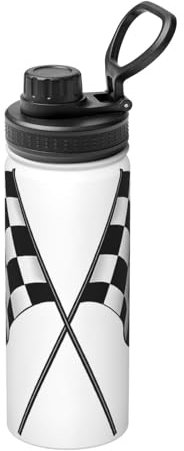 (Black White Formula Checkered Flags) Print 18oz Insulated Stainless Steel Water Bottle, Double-Wall Vacuum Gym Sports Water Bottle, BPA Free Sweat & Leak Proof, Insulated Water Flask for Travel