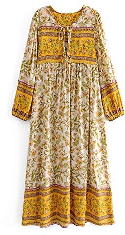Boho Maxi Midi Dress Summer Dresses for Women Long Sleeve Floral Casual Hippie Bohemian Flowy Maternity Loose