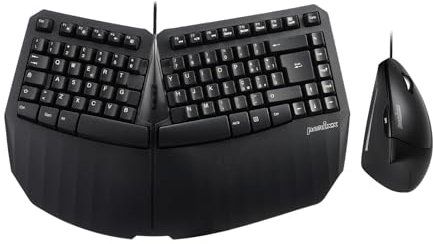 Perixx PERIDUO-413B - Tastiera ergonomica compatta divisa con cavo e mouse verticale USB - Tastiera TKL - Nero - Layout QWERTY italiano
