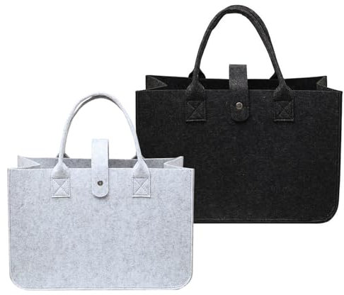 Filztasche Einkaufstasche, 2 Stück Faltbar Filztaschen Shopper, 30*20*18cm Filz Henkeltasche Tragetasche Shopping Bag, Einkaufen Ausgehen Aufbewahrung (hellgrau + dunkelgrau)