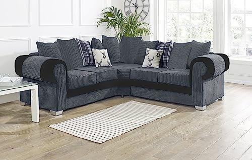 Black & Grey Large U shape sofas- Corner Sofa for Living Room jumbo Cord Fabric Settee Sofas - Cheap Left & Right couches - 555 (Grey, Corner Sofa 220x220cm)