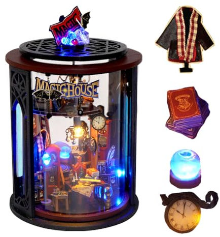 TOPBSFARNY Puppenhäuser DIY Miniatur Holz Puppenhaus Kit Holzbausätze mit LED-Lichtern Halloween Weihnachten Zimmer Dekor für Männer und Frauen