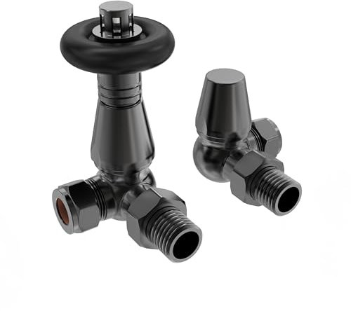 NRG Traditional Corner Central Heating Radiator Valve 15mm Thermostatic Lockshield Valves Black Nickel