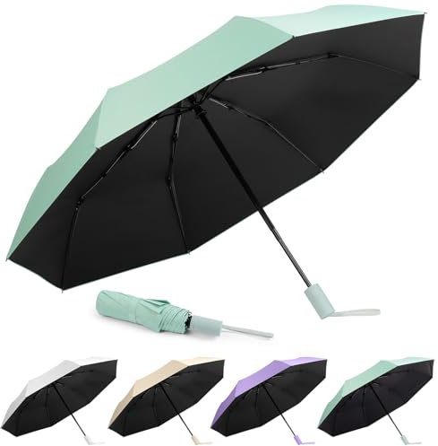 Aolso Paraguas Plegable Antiviento, Paraguas Resistente al Viento, Paraguas Automático Portátil Compacto de Viaje, 8 Varillas, Apertura y Cierre Automáticos Con un Botón, UPF>50+Paraguas (Verde)