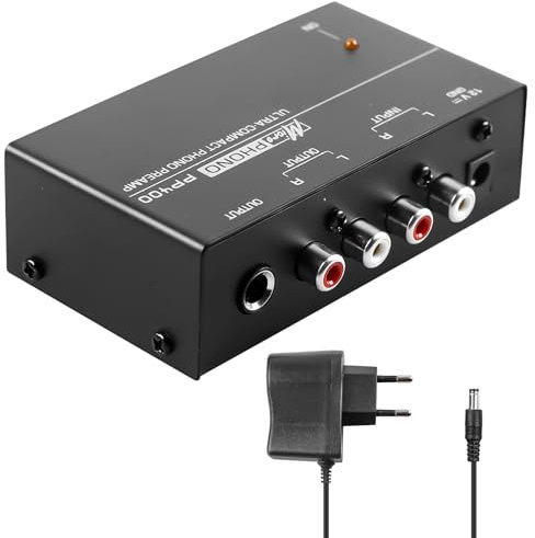 Phono Vorverstärker, Phono Vorverstärker Plattenspieler, Phono Preamp für Plattenspieler mit MM Abtast Systemen,RCA Input & Output, Vorverstärker Phono mit Pegel, Phono Preamp mit 12V Netzteil