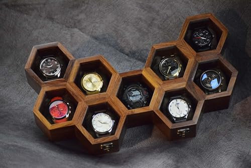Royal Craft Expertise Uhrenbox für Herren, Einzelschlitz, Uhren-Vitrine, Herren-Uhrenbox, Organizer, dunkles Rosenholz, Uhrenaufbewahrung, Valentinstagsgeschenk, Uhren-Organizer, Halter (nine room)