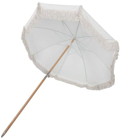 Acouto Parasol de Terrasse avec Frange 8 Nervures en Fibre de Verre Résistant, Grand Parasol de marché pour Table d'extérieur, Terrasse de Jardin, Piscine, Beige, la Frange élégante à