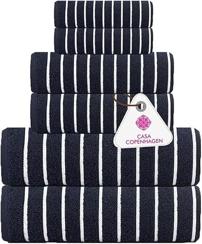 Casa Copenhagen Ecstatic 6-teiliges Handtuch-Set – Marineblau, 600 g/m², 2 Badetücher, 2 Handtücher, 2 Waschlappen aus weicher ägyptischer Baumwolle für Badezimmer, Küche und Dusche