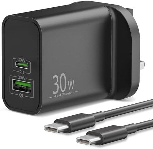30W 2-Port Super Fast Charger for Samsung Galaxy S25 S24 S23 S22 S21 Ultra Edge, A55 A54 A53 A36 A33 A25 A26 A16 A15 A14 A12, 25W Tablet A9 S9 S8, Android Phone Charger USB C Plug + 2M Type C Cable