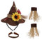 JNAWA Juego de 4 piezas de disfraz de espantapájaros de Halloween, sombrero de flor de paja, collar, pulsera, espantapájaros marrón, accesorios de disfraz de cosplay para adultos