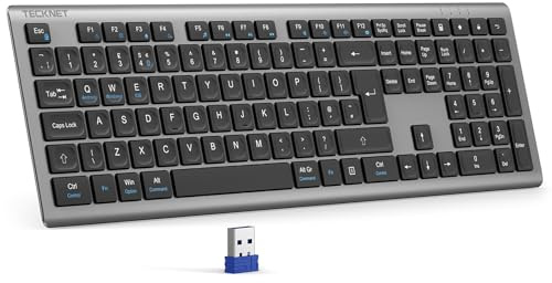 TECKNET Wireless Keyboard,Rechargeable 2.4GHz Silent Keyboard, Scissor Keys for Comfort & Stability, Full Size keyboard wireless with Numpad & Hotkeys for PC/Laptop/Desktop, UK QWERTY Layout - Black