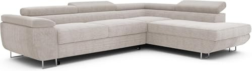 IDOHOME Ecksofa mit Schlaffunktion und Bettkasten Rechts 274 x 203 cm | 274 x 203 cm, Hoher Sitzkomfort, Verstellbare Kopfstützen, Wohnen und Schlafen, Rechte Ausführung