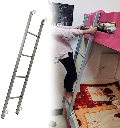 TMKDNNKG Escalera para litera Individual para Autocaravana, de Metal Plateado, reemplazable, Corta y Universal con Ganchos, Ideal para lofts, dormitorios y Granjas (tamaño: 116 cm/45)