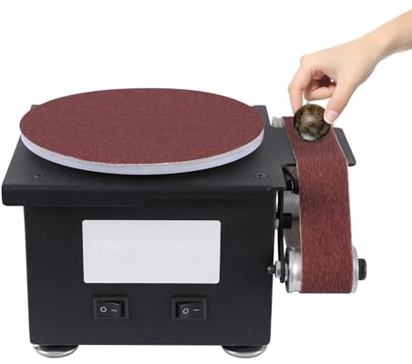 7-Gang Mini-Bandschleifer, Band+Tellerschleifer kleine Spindelschleif Maschine Stein, kleine Spindelschleifmaschine für Kurvenschleifen,3-in-1 Schleifmaschine, mit 10-Schleifbändern