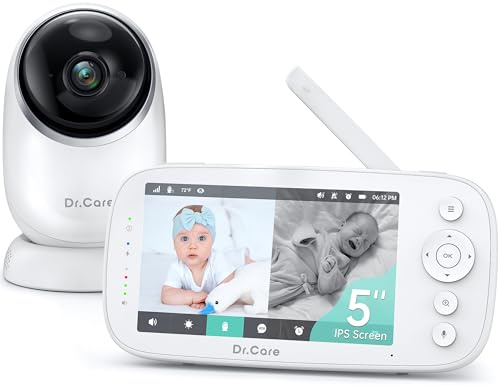 Dr.Care NovaView Babyphone Camera Vidéo - Écran 5” 1080P, Faible Radiation, Batterie 5000mAh, Vision Nocturne, VOX, Zoom 2X/4X, Portée 300m, Audio Bidirectionnel, Pan & Inclinaison, sans WiFi