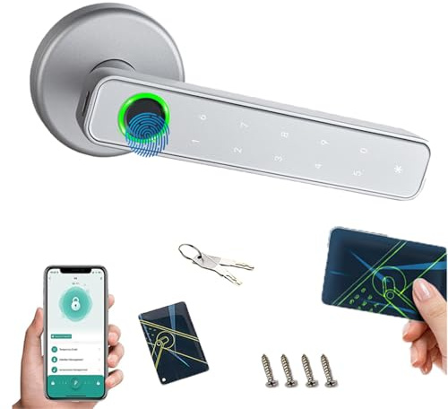 Maniglia Della Porta Con Impronta Digitale,Serratura Elettronica Con Tastiera a Sfioramento,Serratura Intelligente Con Tastiera Touch e Funzioni Smart,Per Porta d'Ingresso, Casa, Ufficio, Appartamento