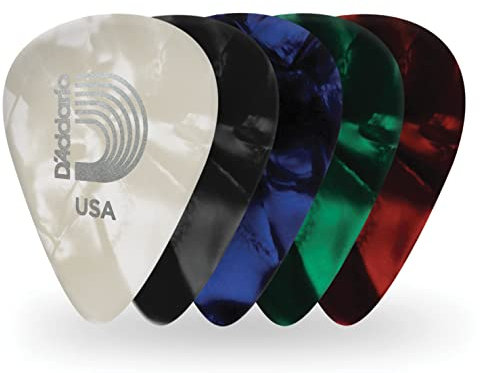 D'Addario Plektrum - Plektren Gitarre - Pearl Celluloid Guitar Picks - Gitarren Plektrum - 1CAP2-100 - Assorted, Light - 100-Stück