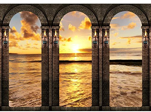 Runa Art Papier Peint panoramique coucher du soleil de la mer 352 x 250 cm Toison Mur XXL Moderne Décoration Murale Salon Chambre á Coucherr Bureau Salle marron orange 9072011b