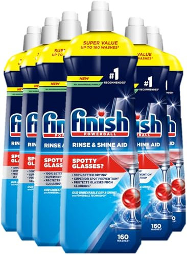Finish, Dishwasher Rinse Aid, Rinse & Shine Cleaner, 800ml (6 x 800ml, Total 4.2L), Ultimate Clean & Diamond Shine, Glass Protection, Spot Prevention, Better Drying vs Finish Detergent alone