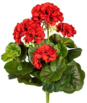 kunstpflanzen-discount.com Flores artificiales de geranio con 5 flores rojas de 32 cm de alto y 30 hojas, flores artificiales de geranio para colocar