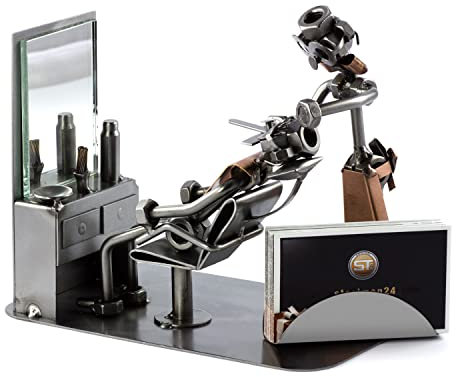 Steelman24 I Schraubenmännchen Barbier Mit Visitenkartenhalter I Made in Germany I Handarbeit I Geschenkidee I Stahlfigur I Metallfigur I Metallmännchen