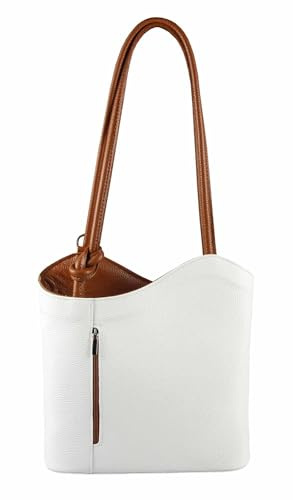 OBC ITAL Damen Leder Tasche Rucksack Handtasche Umhängetasche Schultertasche Shopper Henkeltasche Ledertasche Backpack (Weiß)