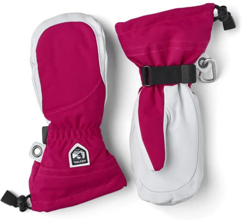 HESTRA Skihandschuhe Heli Ski Damen Klassische Leder Schneehandschuh Skihandschuhe Skifahren Snowboarden Bergsteigen, Feminine Passform, Fuchsiaroze/Offenweiß, 7