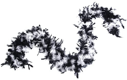 Flydreamfeathers 60 g, 2 m lange Chandelle-Federboa, ideal für Party, Hochzeit, Halloween-Kostüm, Weihnachtsbaum, Dekoration, Weiß mit Schwarz